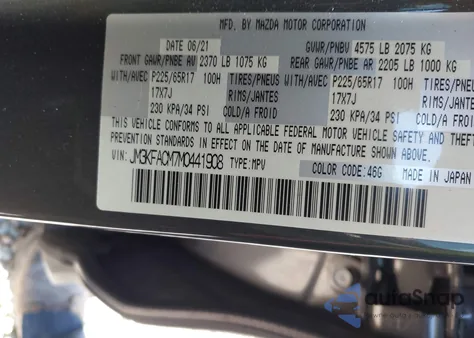 2021 Mazda Cx-5 Touring z USA, uszkodzony, nr VIN JM3KFACM7M0441908